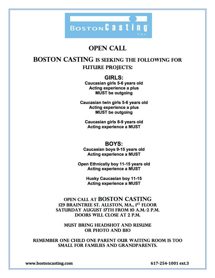 BOSTONCASTINGCALLFORKIDSSATURDAY